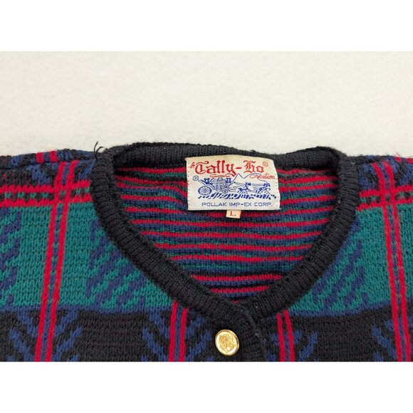 Tally Ho Vintage Women's Cardigan Sweater Size Large Green Plaid - Picture 5 of 14